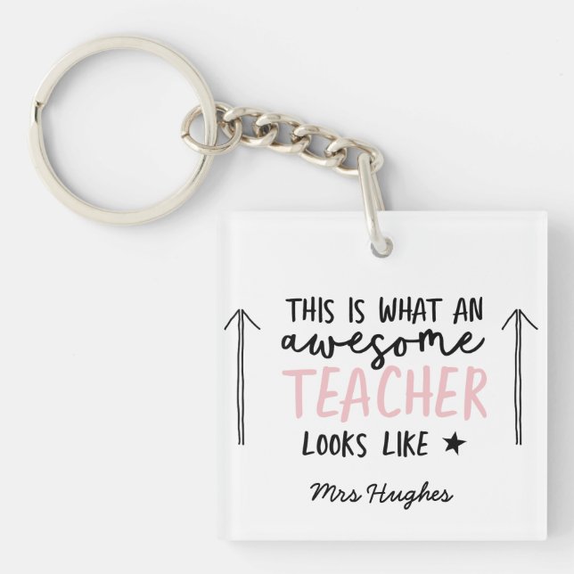 Awesome teacher modern typography pink gift keychain (Front)