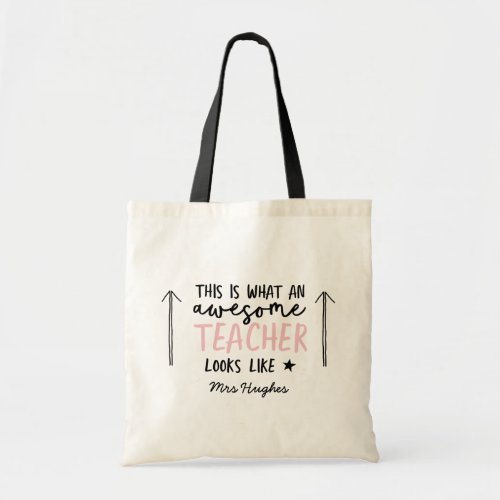 Awesome teacher modern typography pink gift tote bag