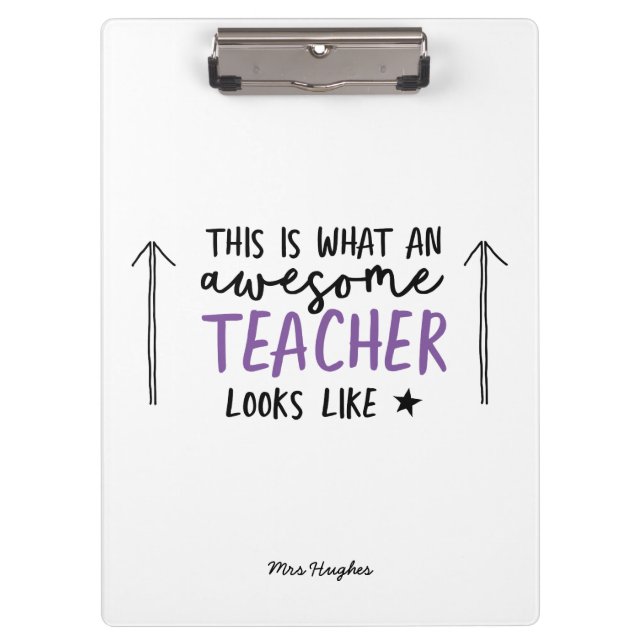 Awesome teacher modern typography purple clipboard (Front)