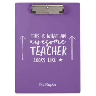 Awesome teacher modern typography purple clipboard