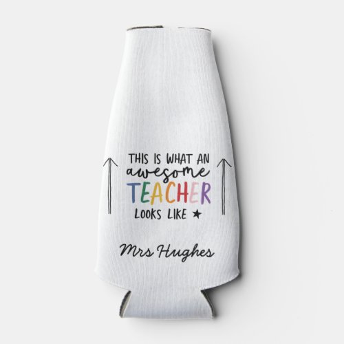 Awesome teacher modern typography rainbow  bottle cooler