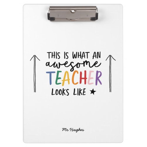 Awesome teacher modern typography rainbow clipboard