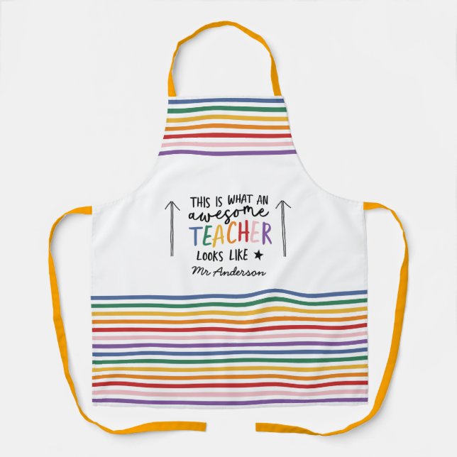 Awesome teacher modern typography rainbow gift apron (Front)