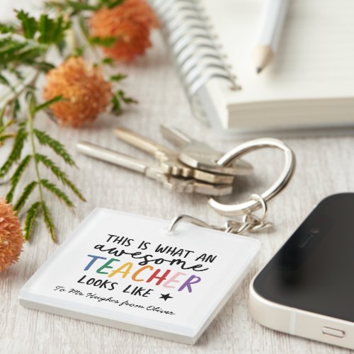 Awesome teacher modern typography rainbow gift  ke keychain