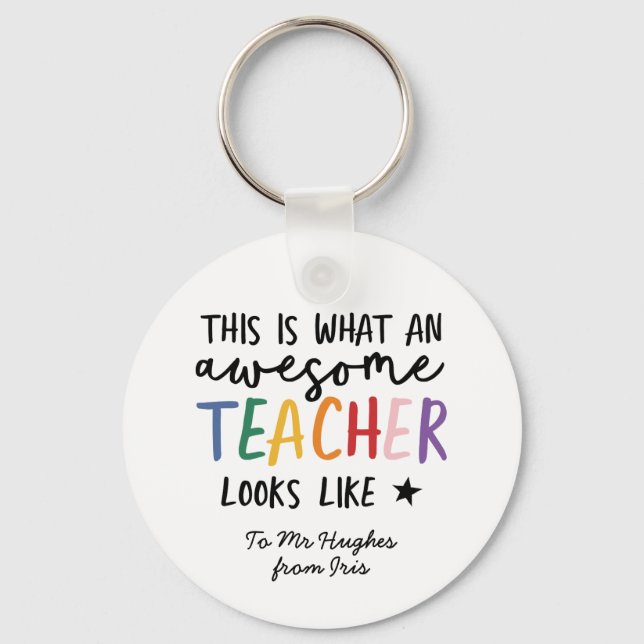 Awesome teacher modern typography rainbow gift  keychain (Front)