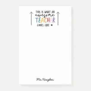 Awesome teacher modern typography rainbow gift post-it notes
