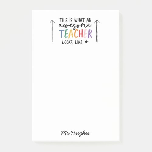 Awesome teacher modern typography rainbow gift post_it notes