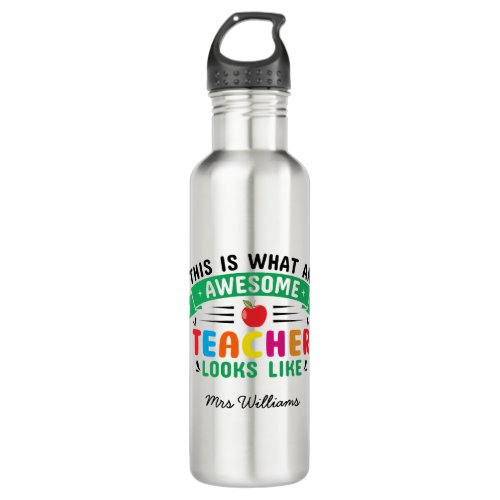 Awesome teacher modern typography rainbow gift stainless steel water bottle