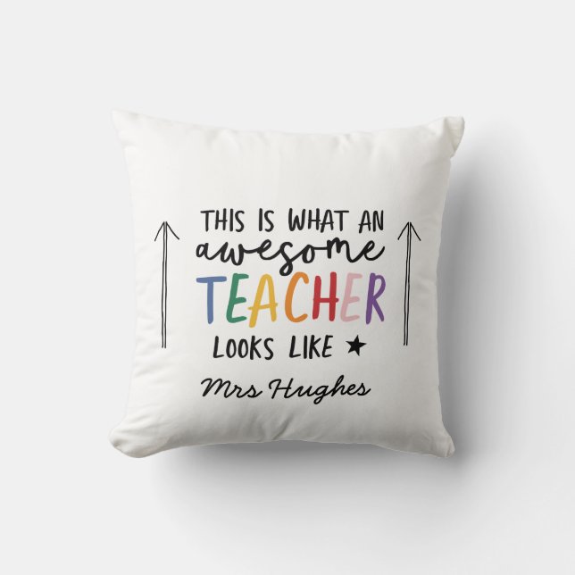 Awesome teacher modern typography rainbow gift throw pillow (Front)