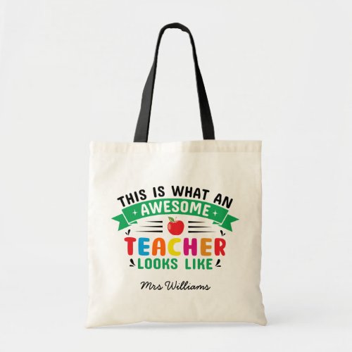 Awesome teacher modern typography rainbow gift tote bag