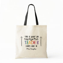 Awesome teacher modern typography rainbow gift tote bag Awesome teacher modern typography rainbow gift tote bag