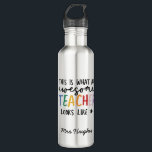 Awesome teacher modern typography rainbow  stainless steel water bottle<br><div class="desc">This is what a awesome teacher looks like. Awesome teacher modern typography gift. With hand lettered modern fun script,  and space for their name and the name of your child. The perfect end of year,  Christmas or holiday gift for your favourite teacher.</div>