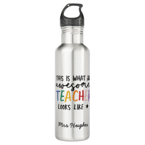 Awesome teacher modern typography rainbow  stainless steel water bottle