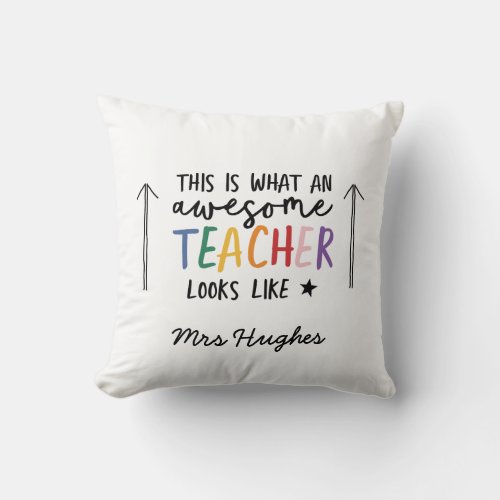 Awesome teacher modern typography rainbow  throw pillow