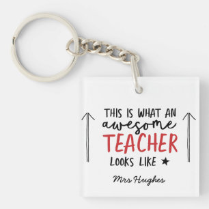 Awesome teacher modern typography red gift keychain
