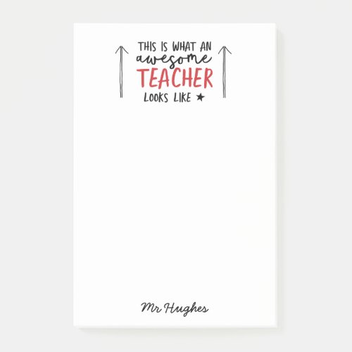 Awesome teacher modern typography red gift post_it notes