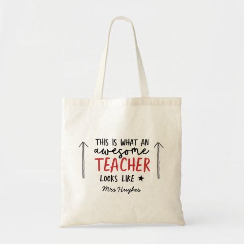 Awesome teacher modern typography red gift tote bag