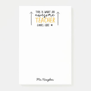 Awesome teacher modern typography yellow gift post-it notes