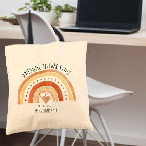 Awesome Teacher Stuff Doodle Rainbow Personalized Tote Bag