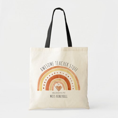 Awesome Teacher Stuff Doodle Rainbow Personalized Tote Bag