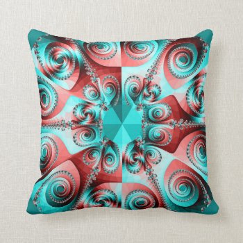 Awesome Teal And Red Fractal Print On Throw Pillow by Heartsview at Zazzle