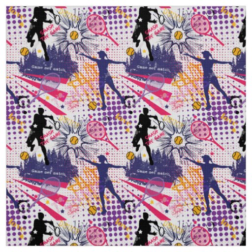 Awesome Tennis pattern purple +pink+yellow Fabric