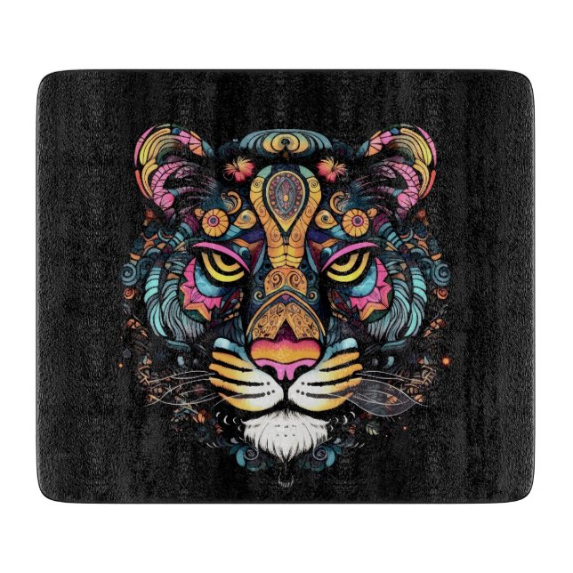 Awesome Tiger Head Glass Cutting Board (Front)