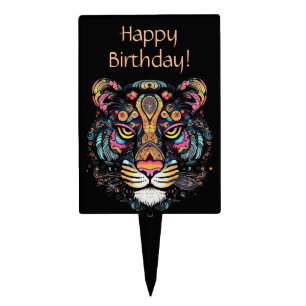 Awesome Tiger Head Happy Birthday Cake Topper