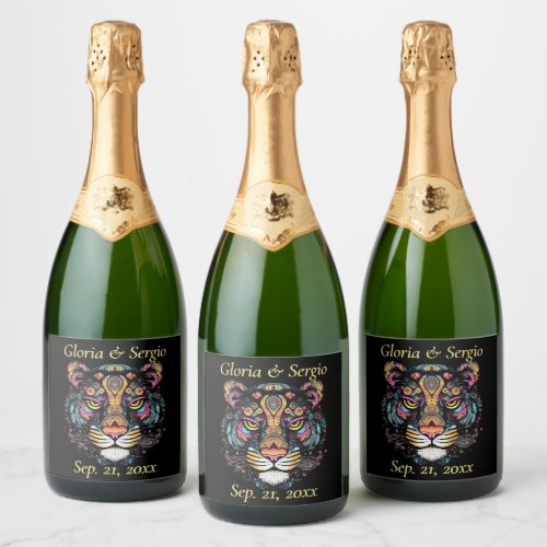 Awesome Tiger Head Names and Date Sparkling Wine Label