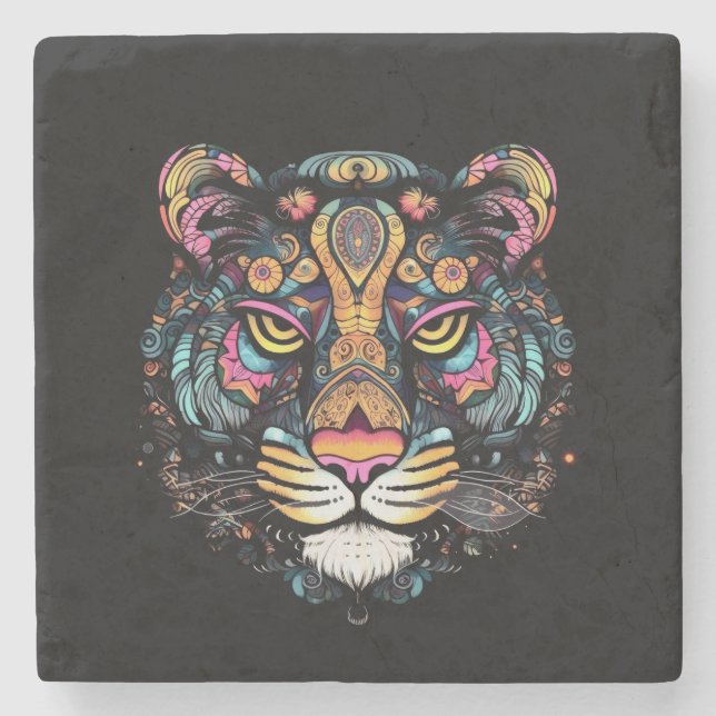 Awesome Tiger Head  Stone Coaster (Front)