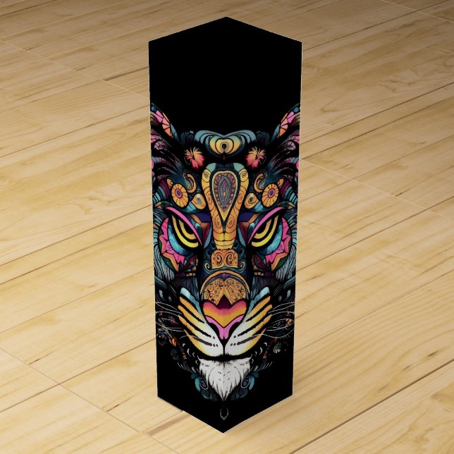 Awesome Tiger Head Thank You Text Wine Box (Front)