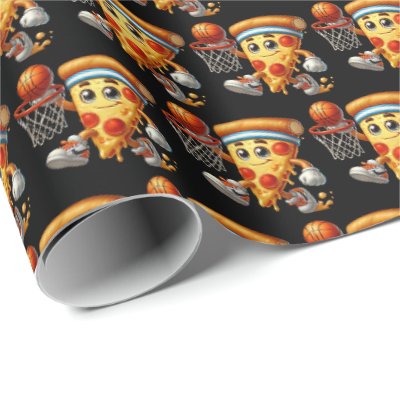 Awesome tiled pizza party Basketball sports party Wrapping Paper