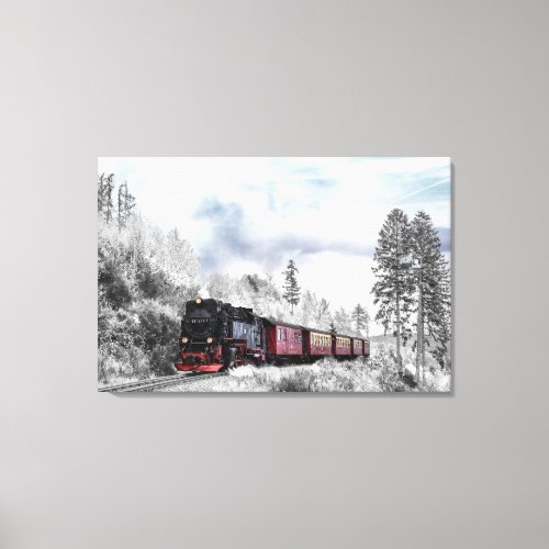 Awesome Train Winter Scene Mountains Snow Canvas Print