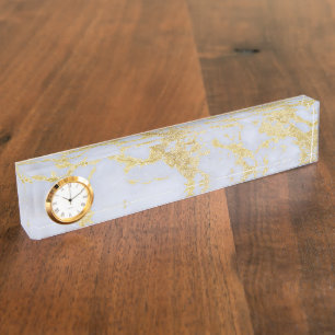 Awesome trendy modern faux gold glitter marble desk name plate