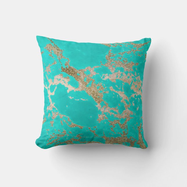 Awesome trendy modern faux gold glitter marble throw pillow (Front)