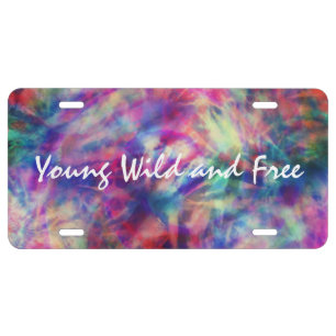 Awesome trendy tribal tie dye young wild and free license plate
