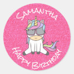 Awesome Trendy Unicorn Party Glitter Pastle Pink   Classic Round Sticker