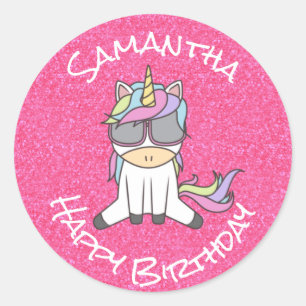 Awesome Trendy Unicorn Party Glitter Pastle Pink Classic Round Sticker