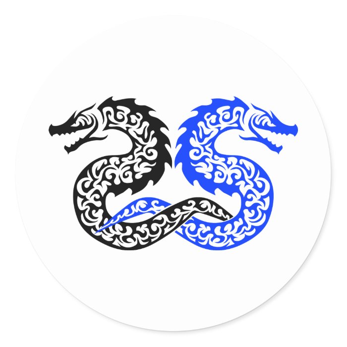 Awesome Tribal Dragon tattoo design Round Stickers