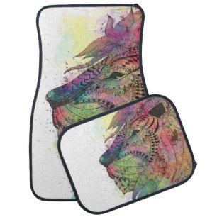 Awesome tribal watercolor lion design car mat