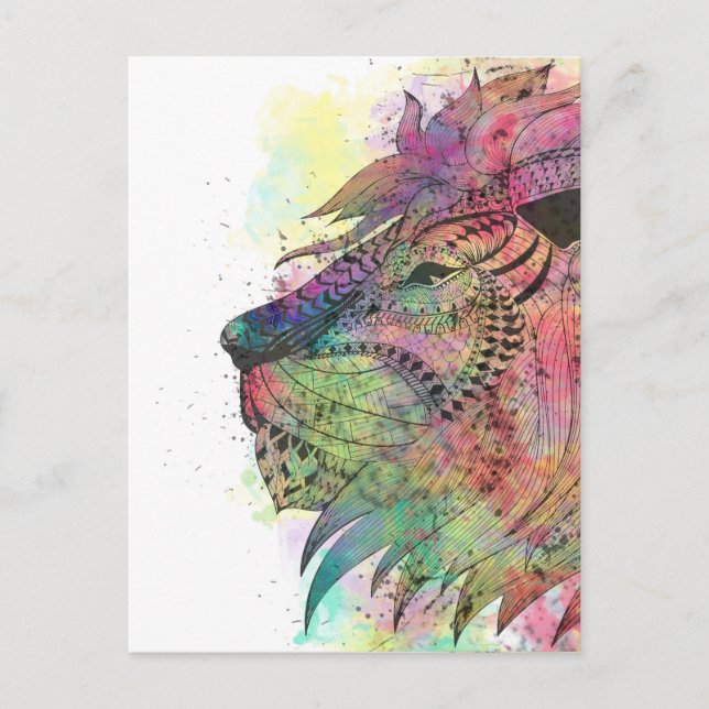 Awesome tribal watercolor lion design postcard (Front)