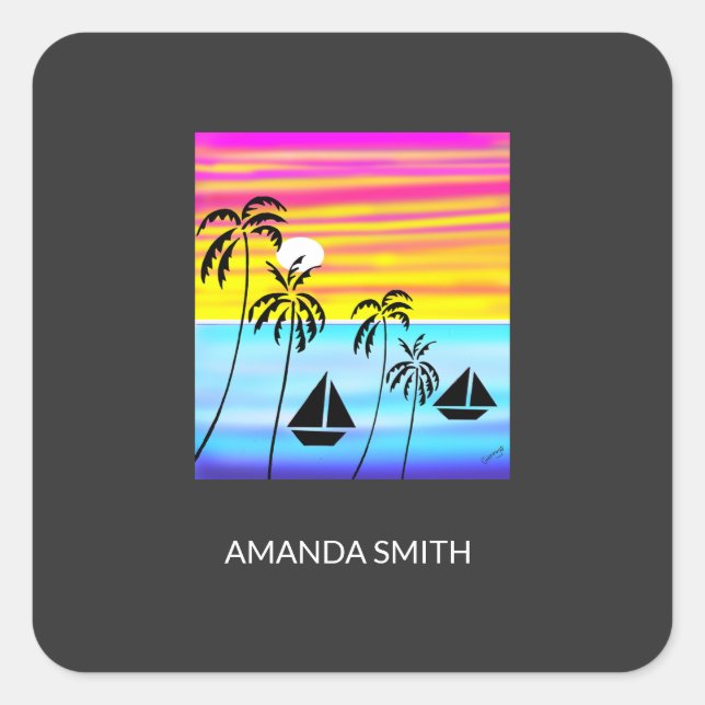 Awesome Tropical Sunset Sailing Mug Square Sticker (Front)