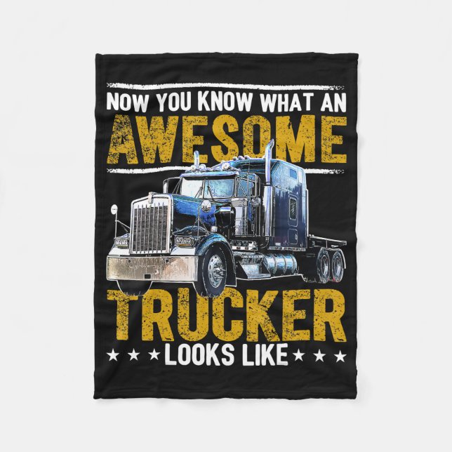 Awesome Trucker Great Gift For Men And Truckers Fleece Blanket (Front)