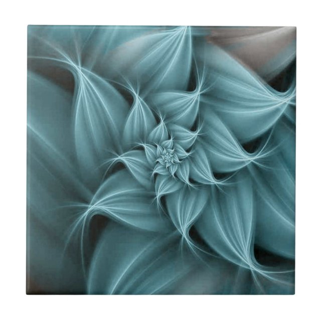 Awesome Turquoise Flower Fractal  Ceramic Tile (Front)
