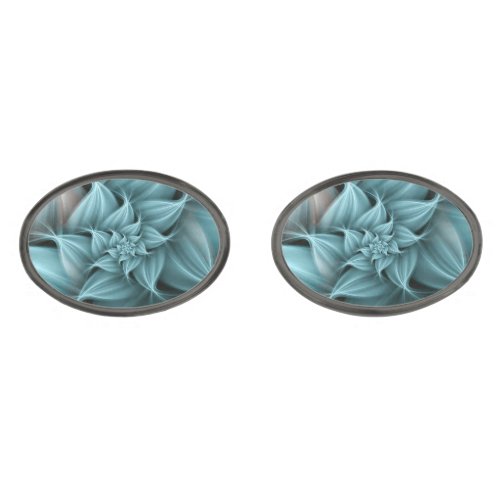 Awesome Turquoise Flower Fractal  Cufflinks