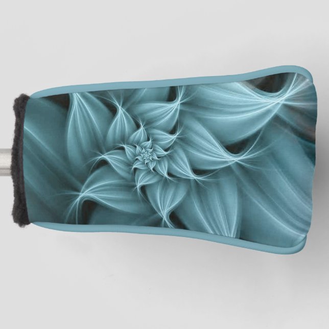 Awesome Turquoise Flower Fractal  Golf Head Cover (Front)