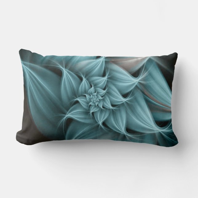 Awesome Turquoise Flower Fractal  Lumbar Pillow (Front)