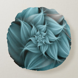 Awesome Turquoise Flower Fractal  Round Pillow