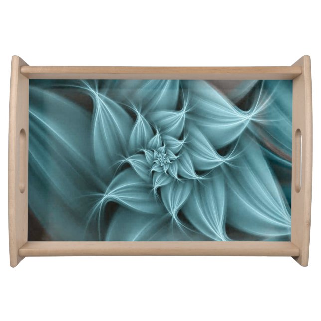 Awesome Turquoise Flower Fractal  Serving Tray (Front)