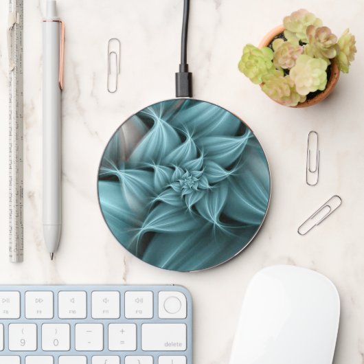 Awesome Turquoise Flower Fractal Wireless Charger (Desk)
